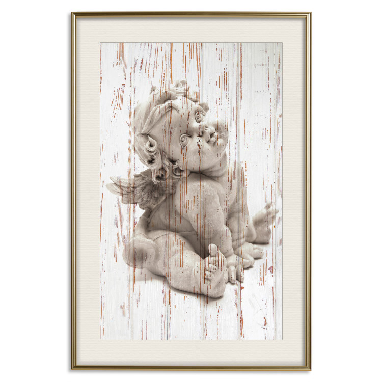 Wall Poster Contemplative Love - stone sculpture of an angel on a wooden texture background 125227 additionalImage 19