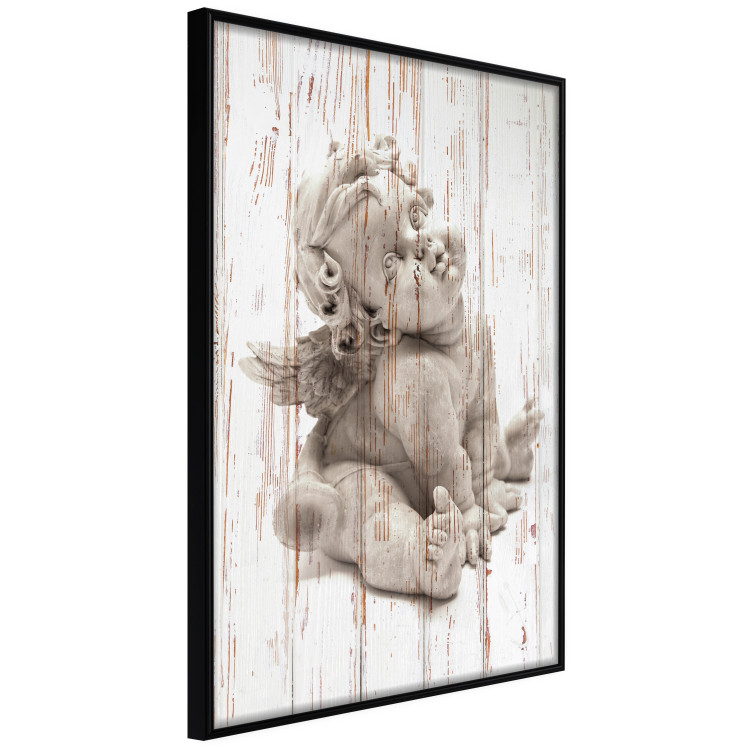 Wall Poster Contemplative Love - stone sculpture of an angel on a wooden texture background 125227 additionalImage 10