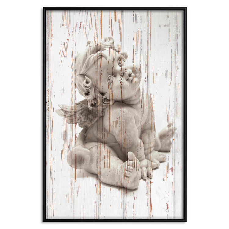 Wall Poster Contemplative Love - stone sculpture of an angel on a wooden texture background 125227 additionalImage 18