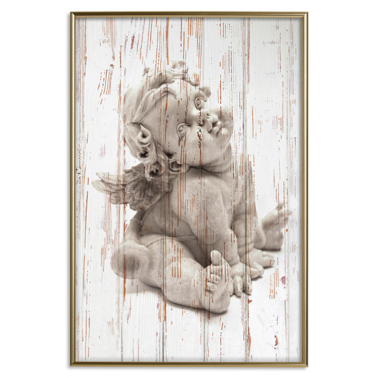 Wall Poster Contemplative Love - stone sculpture of an angel on a wooden texture background 125227 additionalImage 20