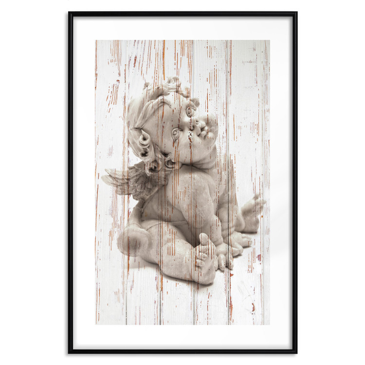 Wall Poster Contemplative Love - stone sculpture of an angel on a wooden texture background 125227 additionalImage 15