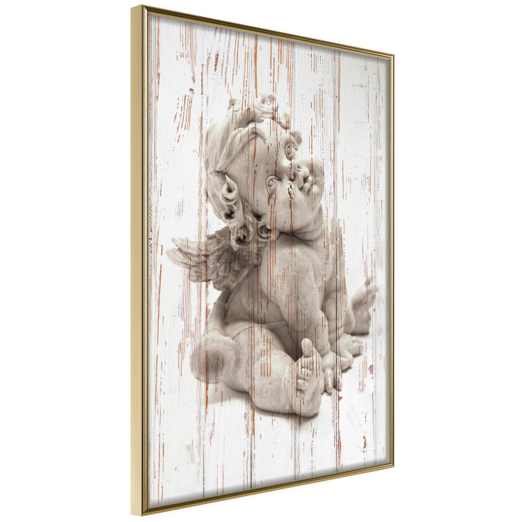 Wall Poster Contemplative Love - stone sculpture of an angel on a wooden texture background 125227 additionalImage 12