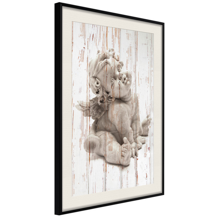 Wall Poster Contemplative Love - stone sculpture of an angel on a wooden texture background 125227 additionalImage 3