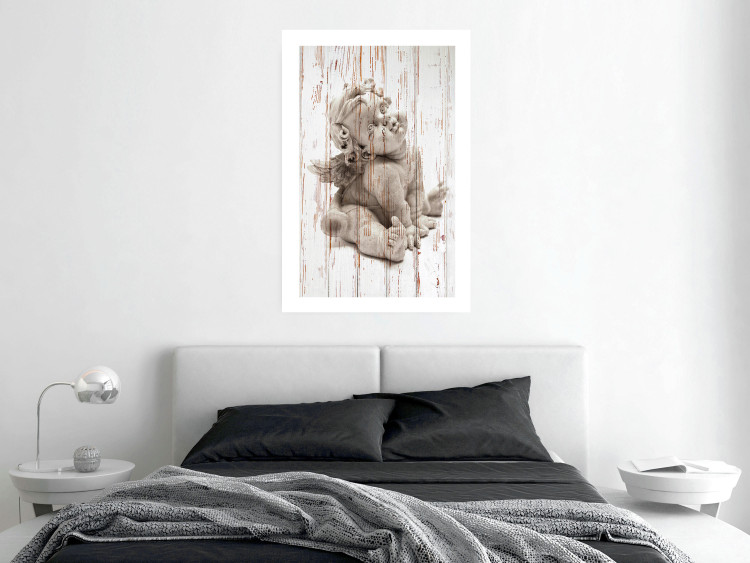 Wall Poster Contemplative Love - stone sculpture of an angel on a wooden texture background 125227 additionalImage 4