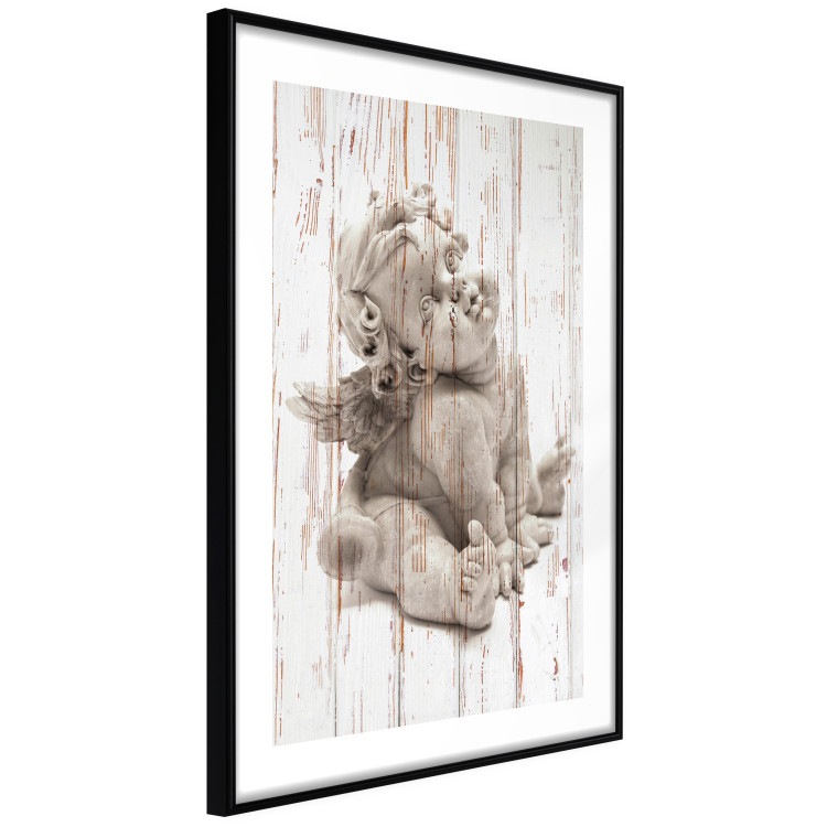 Wall Poster Contemplative Love - stone sculpture of an angel on a wooden texture background 125227 additionalImage 13