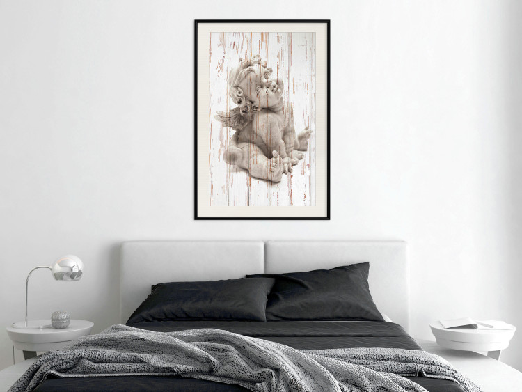 Wall Poster Contemplative Love - stone sculpture of an angel on a wooden texture background 125227 additionalImage 22