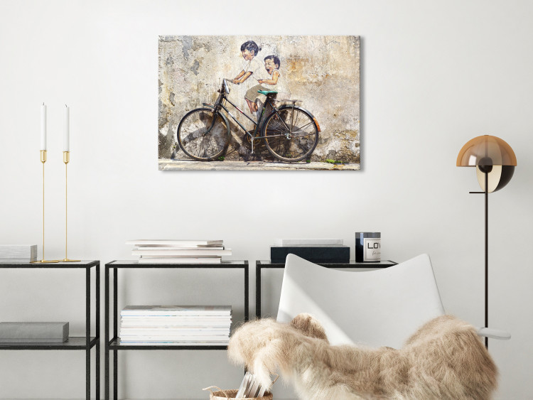 Canvas Print Carefree (1-piece) Wide - vintage bicycle against street art backdrop 130427 additionalImage 3