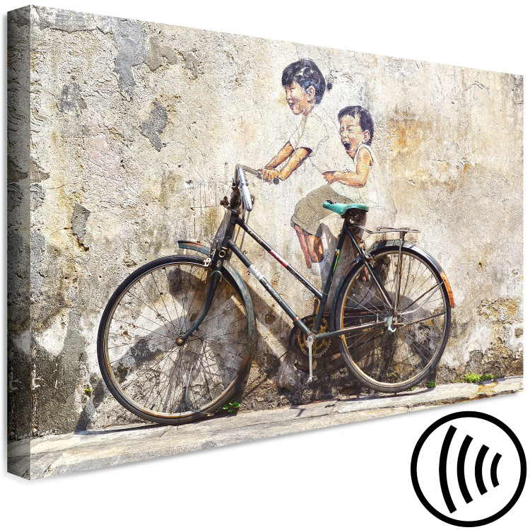 Canvas Print Carefree (1-piece) Wide - vintage bicycle against street art backdrop 130427 additionalImage 6