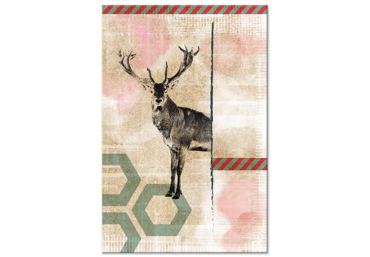 Canvas Print Lonely deer - abstraction with black-white deer on coloured background 131627
