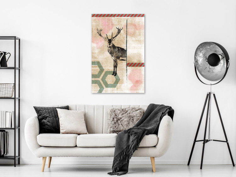 Canvas Print Lonely deer - abstraction with black-white deer on coloured background 131627 additionalImage 3
