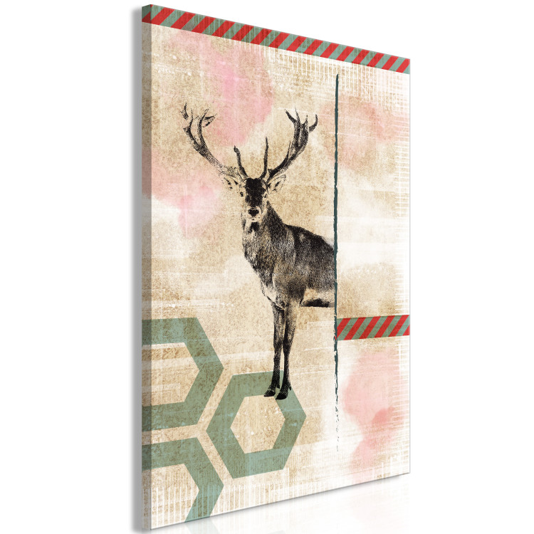 Canvas Print Lonely deer - abstraction with black-white deer on coloured background 131627 additionalImage 2