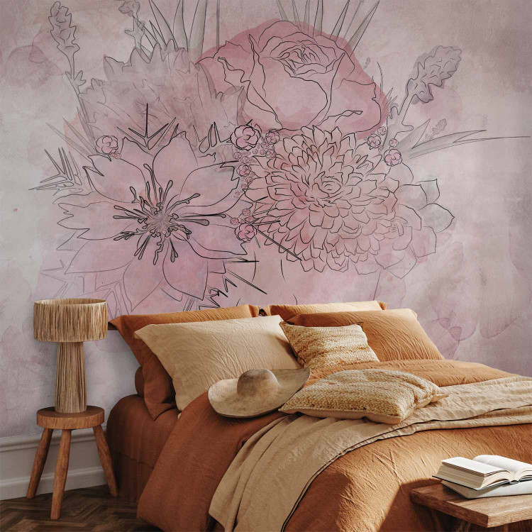 Wall Mural Abstract lady spring - face of a woman covered with flowers lineart 135027 additionalImage 2