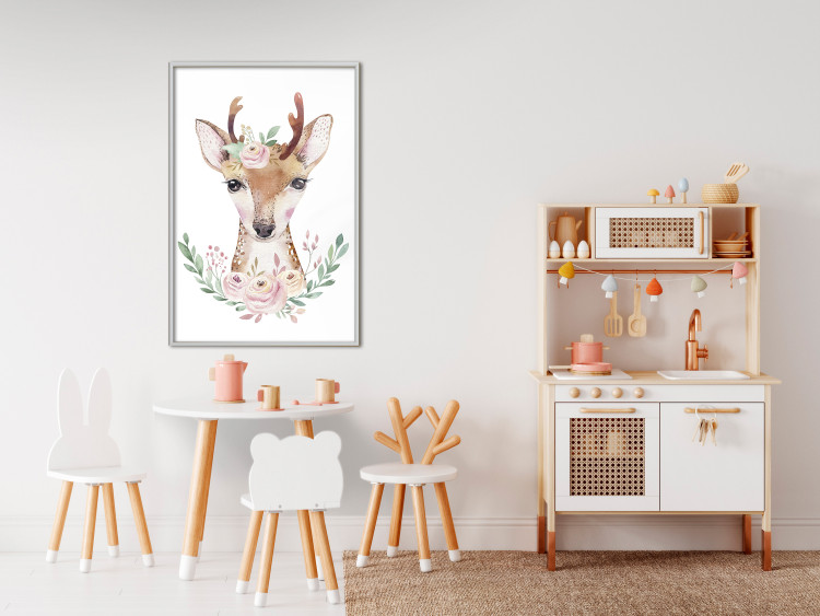 Poster Julius the Deer - composition of pink flowers and a deer on a white background 135727 additionalImage 13