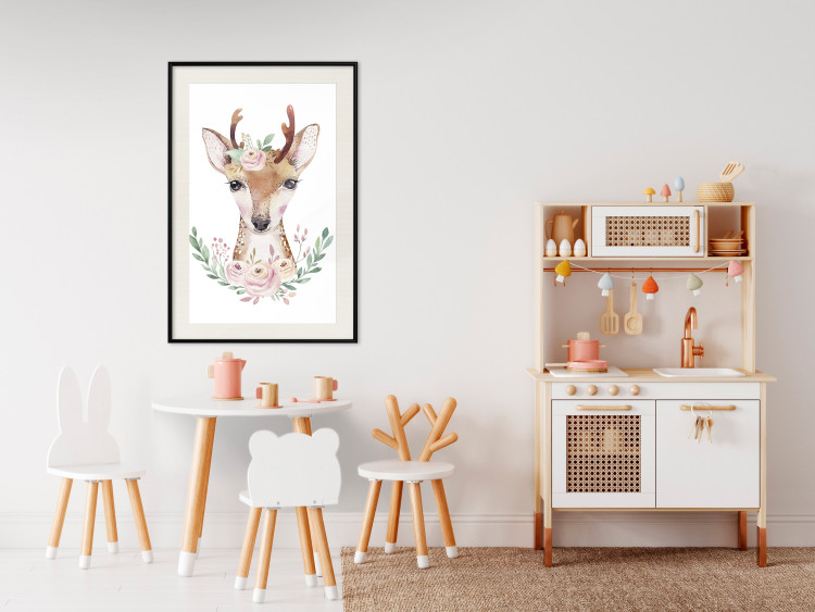 Poster Julius the Deer - composition of pink flowers and a deer on a white background 135727 additionalImage 12