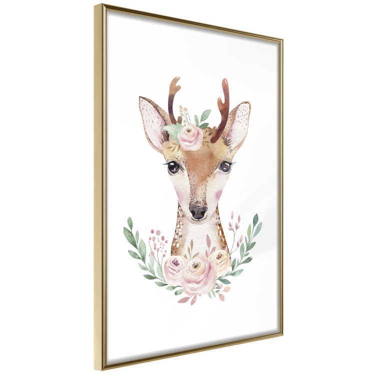 Poster Julius the Deer - composition of pink flowers and a deer on a white background 135727 additionalImage 21