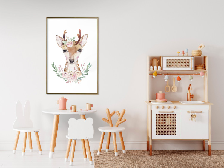 Poster Julius the Deer - composition of pink flowers and a deer on a white background 135727 additionalImage 9