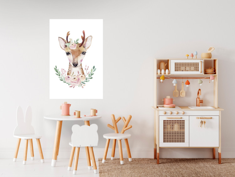 Poster Julius the Deer - composition of pink flowers and a deer on a white background 135727 additionalImage 17