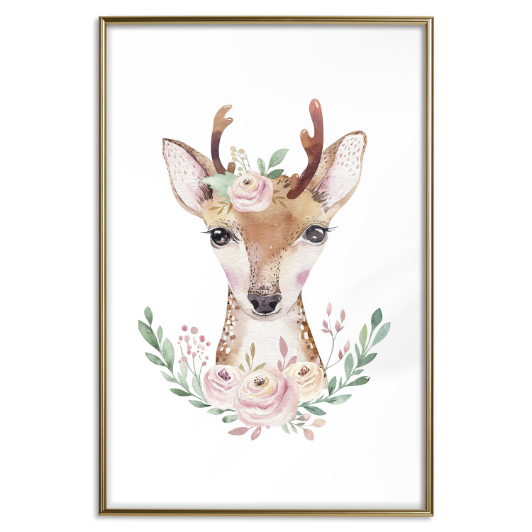 Poster Julius the Deer - composition of pink flowers and a deer on a white background 135727 additionalImage 4