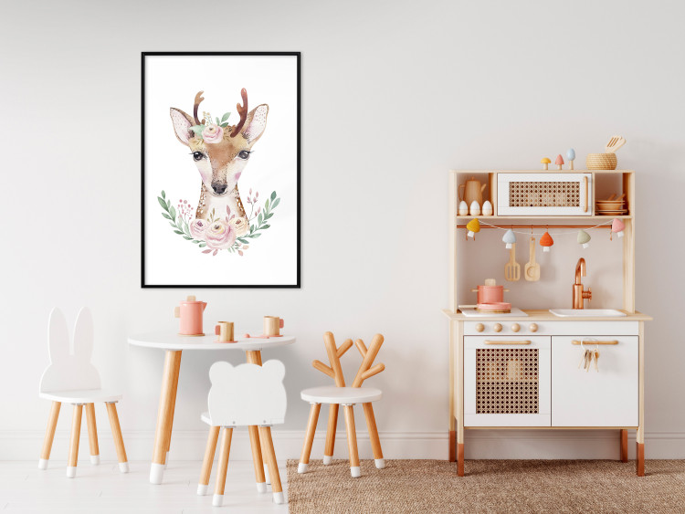 Poster Julius the Deer - composition of pink flowers and a deer on a white background 135727 additionalImage 10