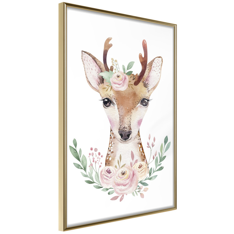 Poster Julius the Deer - composition of pink flowers and a deer on a white background 135727 additionalImage 16