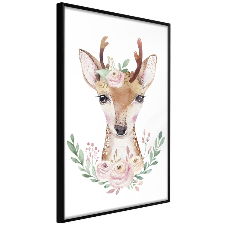 Poster Julius the Deer - composition of pink flowers and a deer on a white background 135727 additionalImage 24