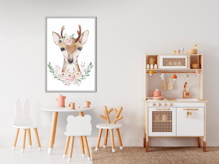 Poster Julius the Deer - composition of pink flowers and a deer on a white background 135727 additionalImage 11