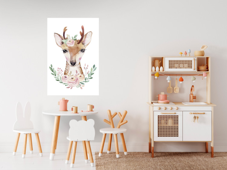 Poster Julius the Deer - composition of pink flowers and a deer on a white background 135727 additionalImage 13