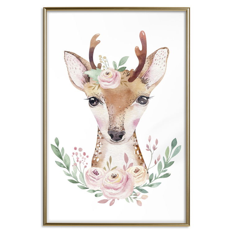Poster Julius the Deer - composition of pink flowers and a deer on a white background 135727 additionalImage 7