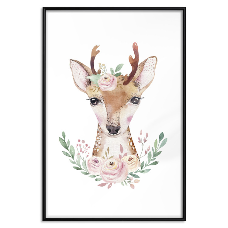 Poster Julius the Deer - composition of pink flowers and a deer on a white background 135727 additionalImage 3