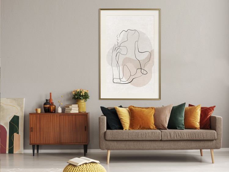 Wall Poster French Chic - simple lineart with a human silhouette in warm colors 137527 additionalImage 26