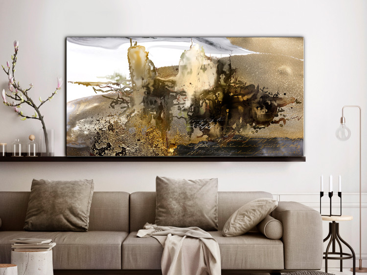 Canvas Art Print Blur (1-piece) Wide - modern abstraction and golden inscriptions 138627 additionalImage 3