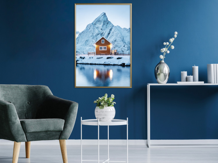 Poster Cottage in Norway - majestic winter landscape of a cottage against mountains 138727 additionalImage 5