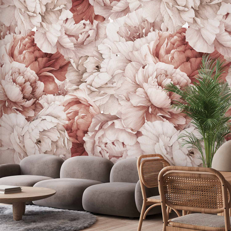 Wall Mural Peonies - nature motif with a bright composition of flowers in shades of pink 143827