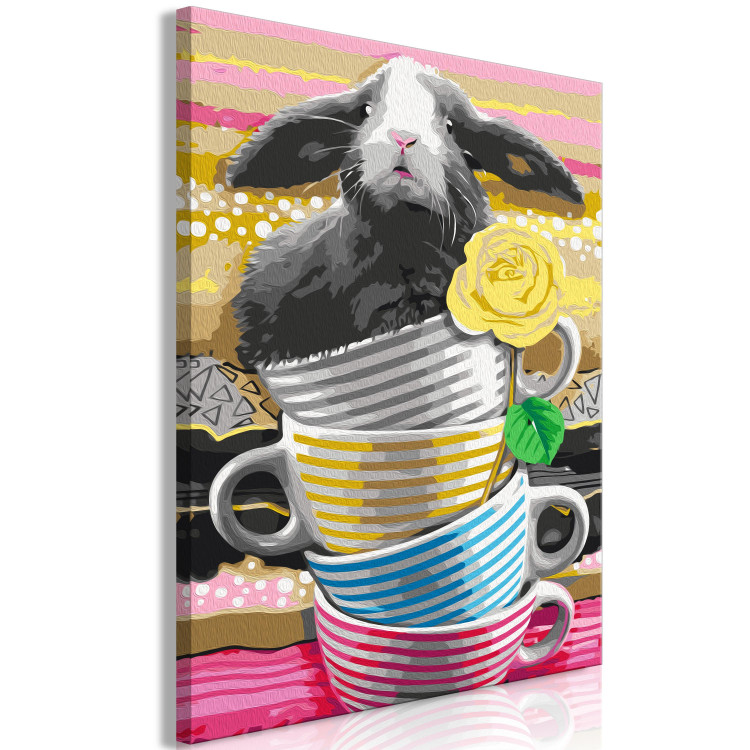 Paint by number Gray Rabbit - Furry Animal in Striped Cups and a Yellow Rose 144527 additionalImage 5