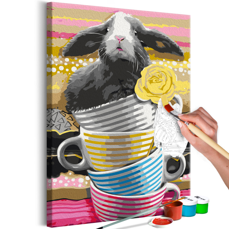 Paint by number Gray Rabbit - Furry Animal in Striped Cups and a Yellow Rose 144527 additionalImage 7