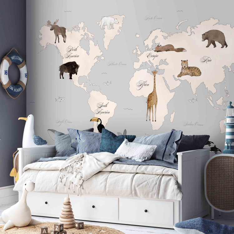 Photo Wallpaper World Map for Kids - Continents and Oceans in Blue Tones 148027 additionalImage 4