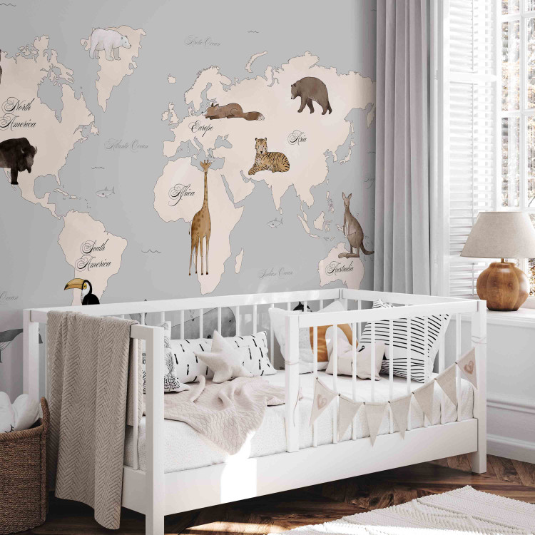 Photo Wallpaper World Map for Kids - Continents and Oceans in Blue Tones 148027 additionalImage 5