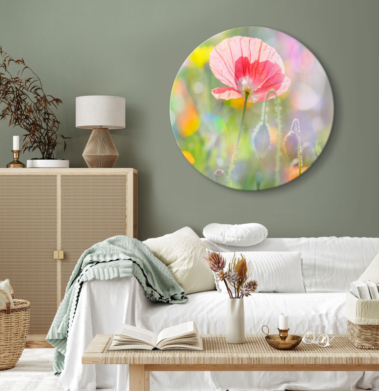Round Canvas Spring Garden - Flowers in the Meadow in Pink Colors Lit by the Sun 148627 additionalImage 4