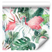 Modern Wallpaper Flamingos in the Jungle - Pink Birds Among the Big Green Leaves 150027 additionalThumb 1