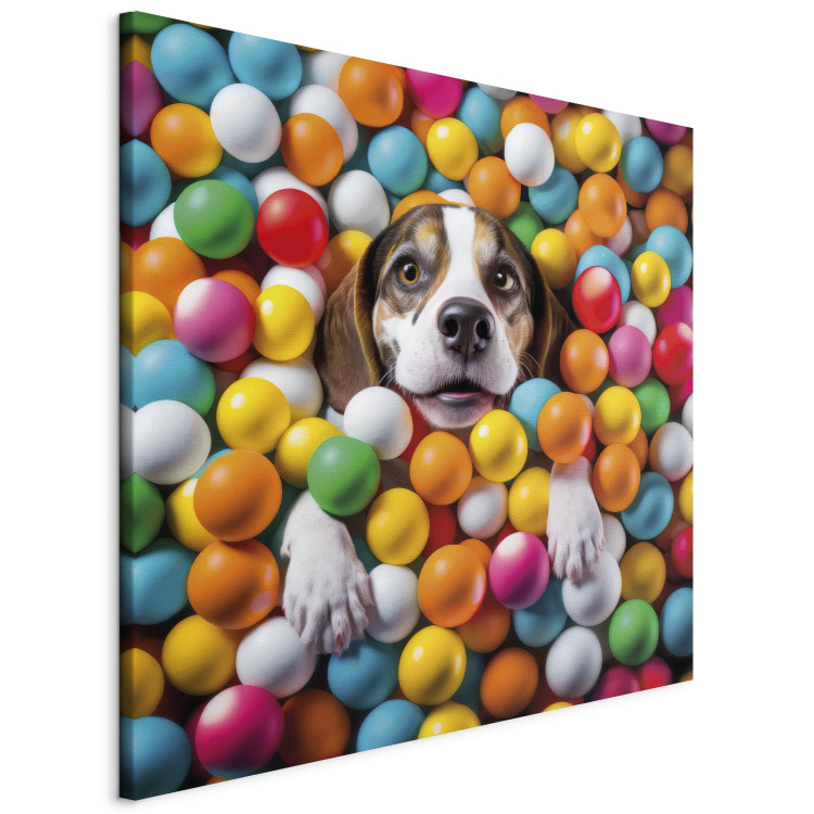 Canvas Art Print AI Beagle Dog - Animal Sunk in Colorful Balls - Square 150227 additionalImage 2