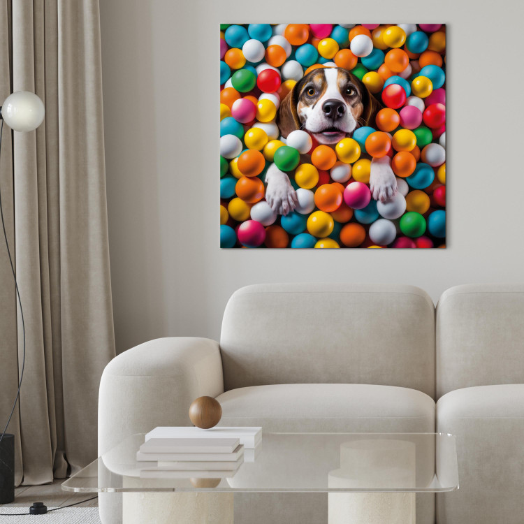 Canvas Art Print AI Beagle Dog - Animal Sunk in Colorful Balls - Square 150227 additionalImage 11