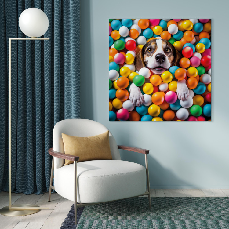 Canvas Art Print AI Beagle Dog - Animal Sunk in Colorful Balls - Square 150227 additionalImage 3