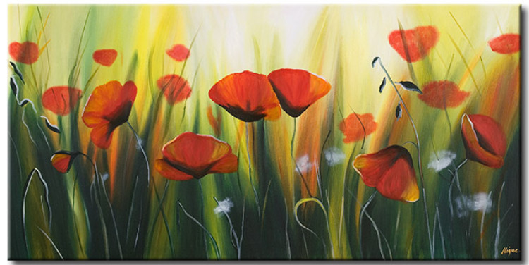 Canvas Print Mysterious Meadow of Poppies (1-piece) - green grass and red flowers 47227
