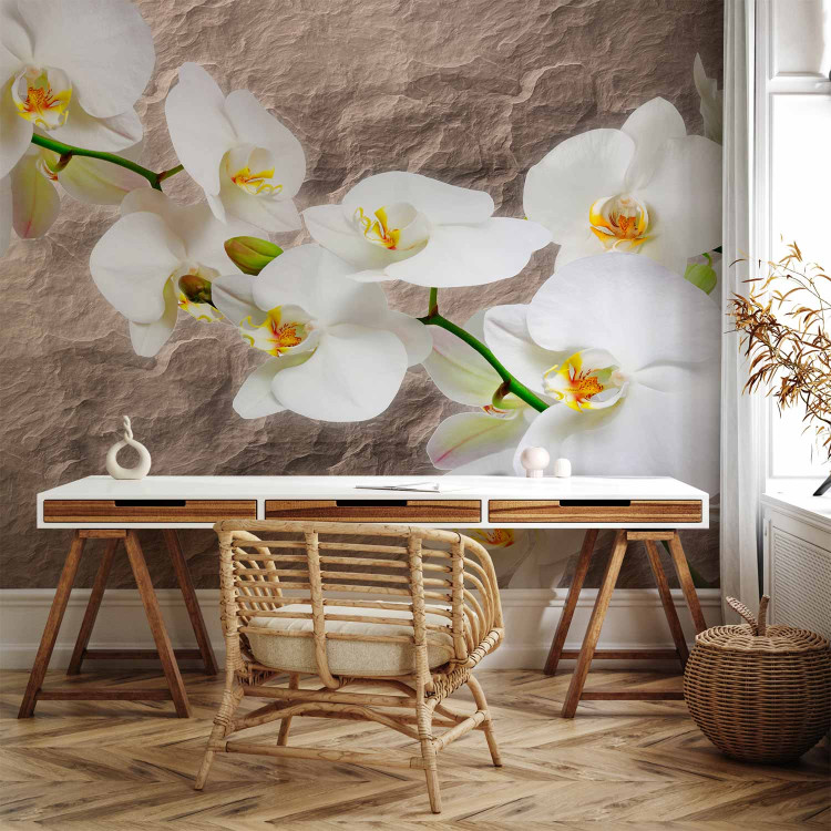 Wall Mural Orchid Flowers - White Flowers on a Gray Background with Irregular Texture 60627 additionalImage 4