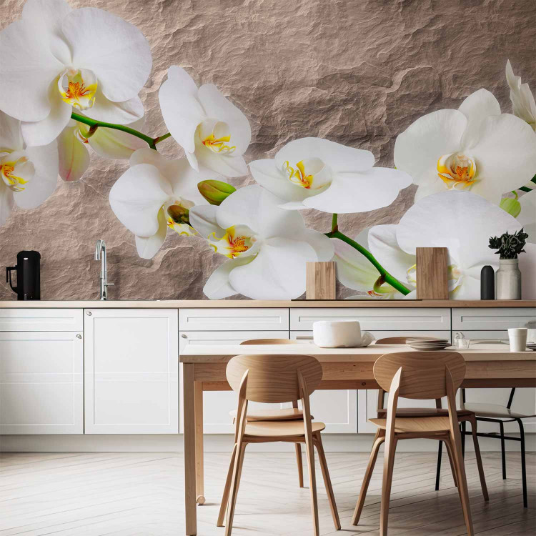 Wall Mural Orchid Flowers - White Flowers on a Gray Background with Irregular Texture 60627 additionalImage 6