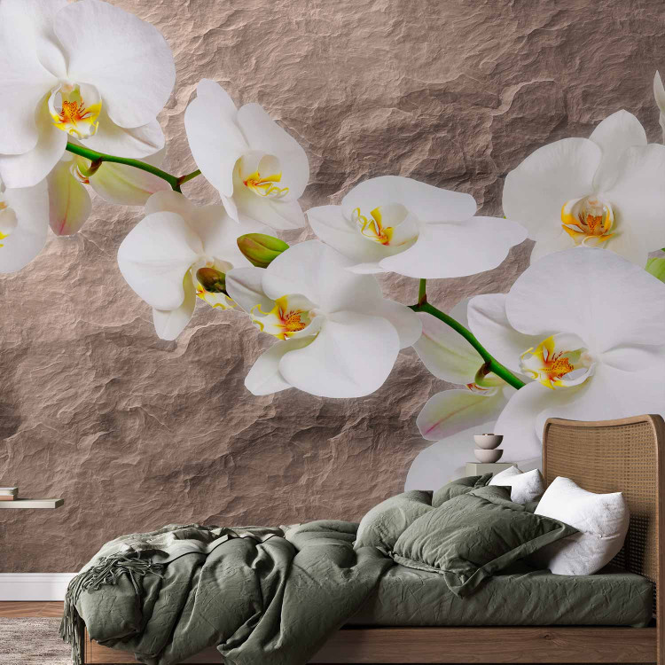 Wall Mural Orchid Flowers - White Flowers on a Gray Background with Irregular Texture 60627 additionalImage 2