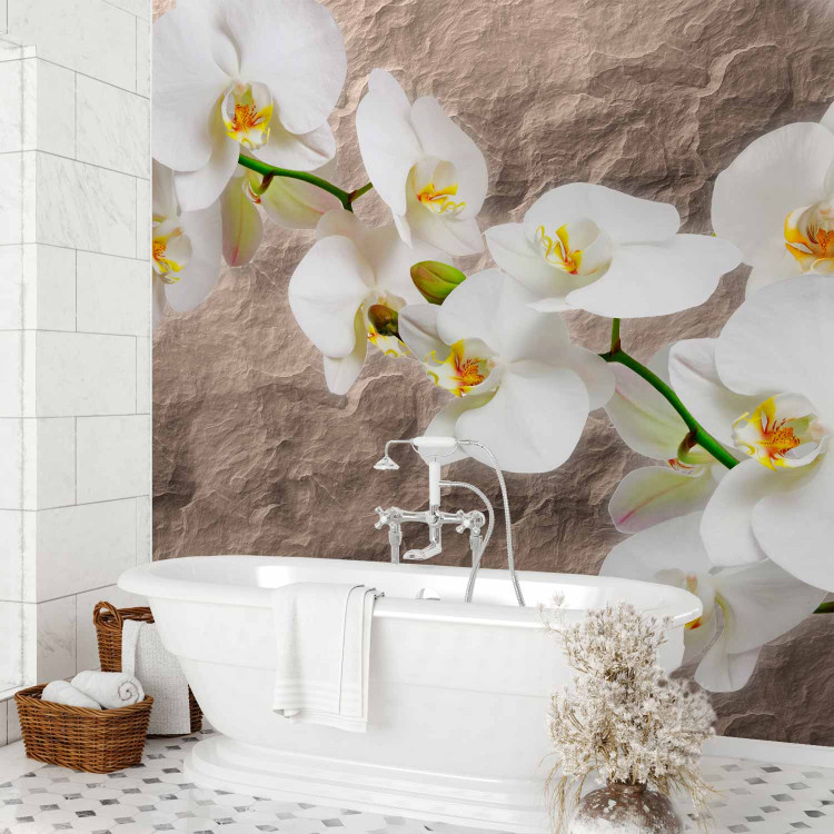 Wall Mural Orchid Flowers - White Flowers on a Gray Background with Irregular Texture 60627 additionalImage 8