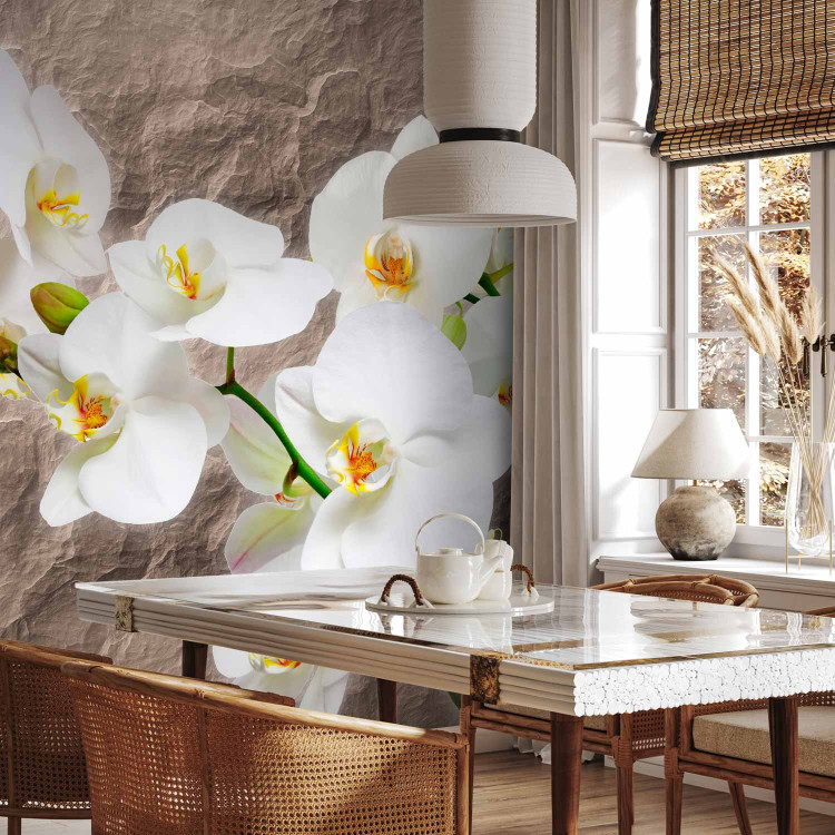 Wall Mural Orchid Flowers - White Flowers on a Gray Background with Irregular Texture 60627 additionalImage 7