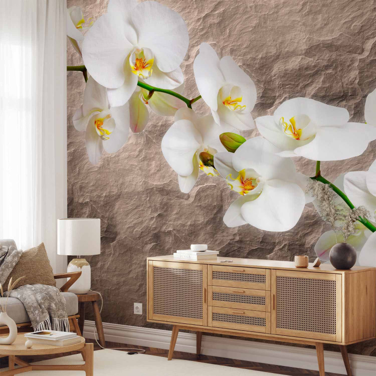 Wall Mural Orchid Flowers - White Flowers on a Gray Background with Irregular Texture 60627