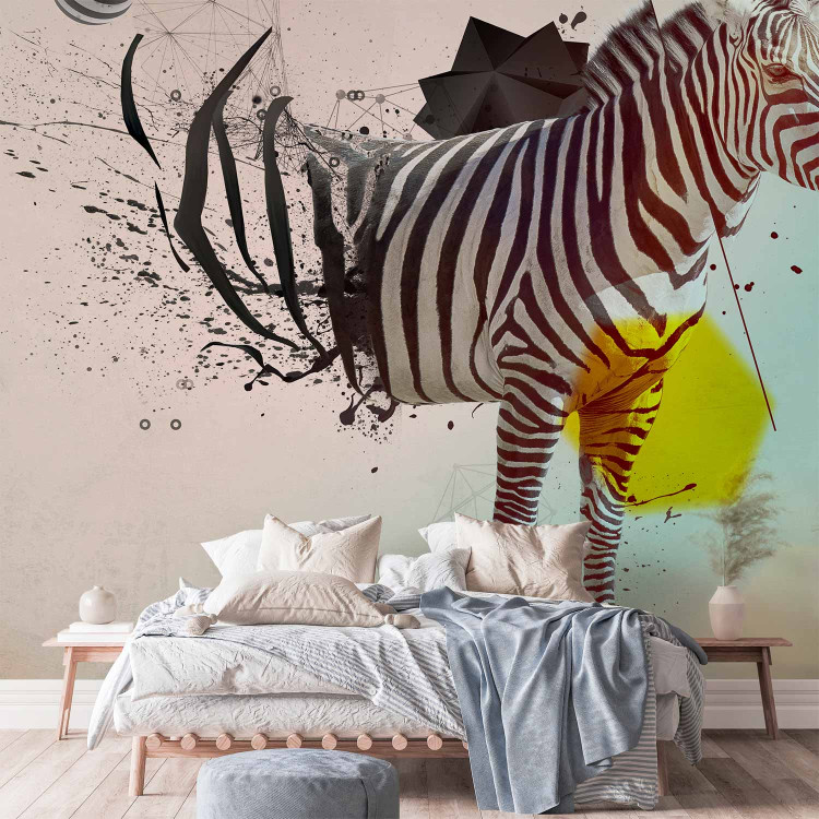 Wall Mural Zebralove harmony - an abstraction with nature and animals featuring zebra in soft blues and whites 61327 additionalImage 2